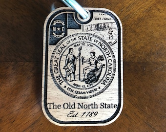 North Carolina Keychain The Old North State Est. 1789 Laser Engraved Wood Key Chain