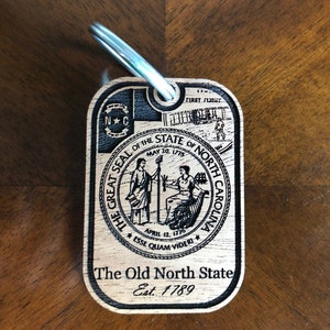North Carolina Keychain The Old North State Est. 1789 Laser Engraved Wood Key Chain
