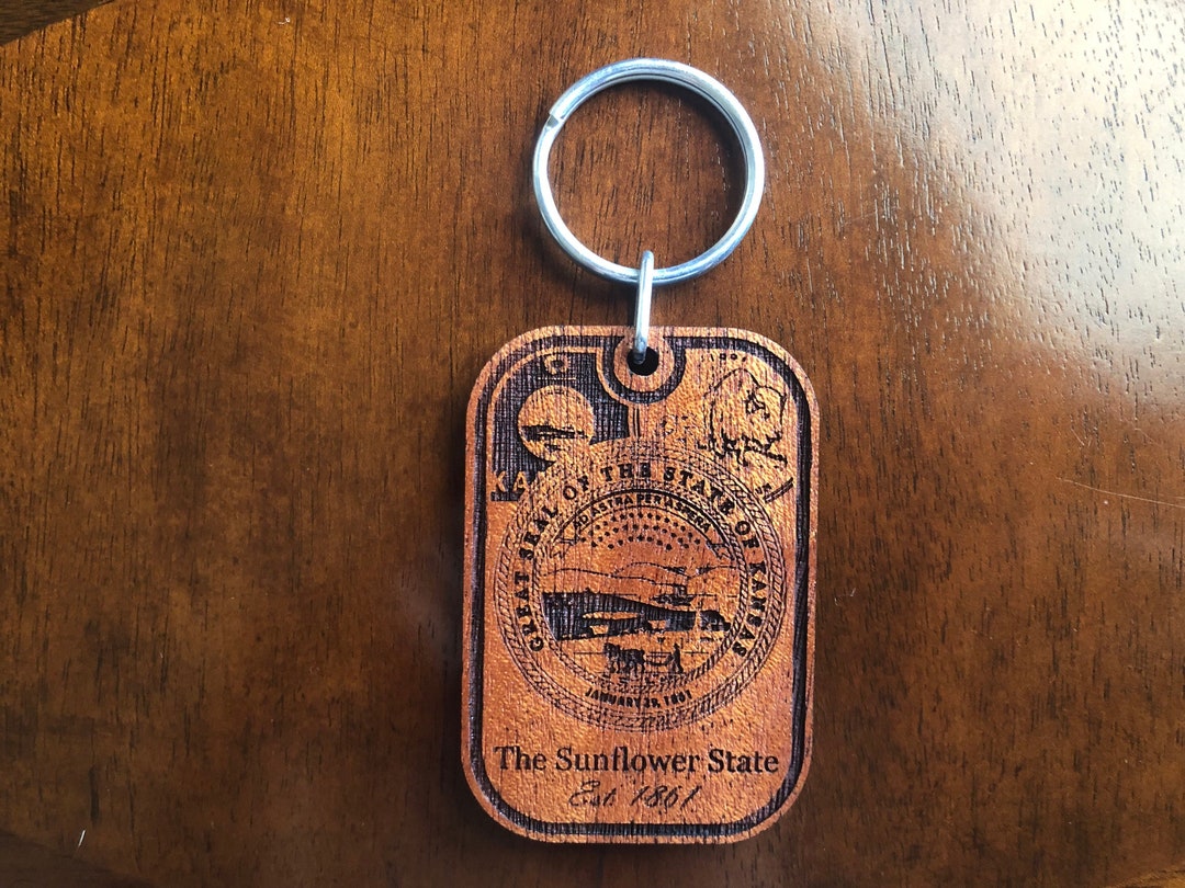 Keychains Kansas Kansas Keychain the Sunflower State Est. 1861 Laser Engraved Wood Key ...