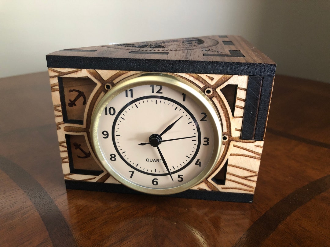 Nautical Coaster Set With Clock: Laser Engraved Wood Holder - Etsy