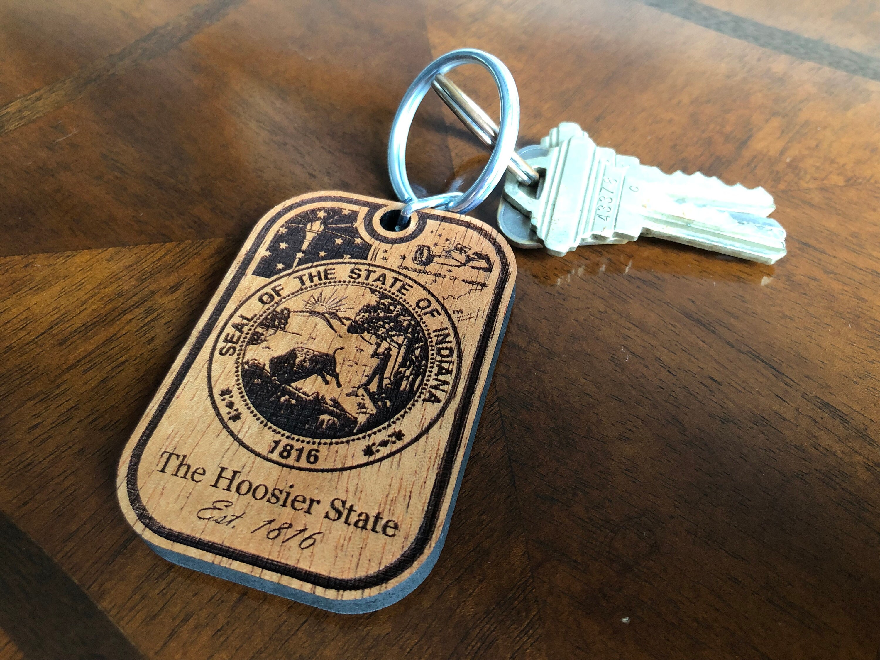 Indiana Keychain the Hoosier State Est. 1816 Laser Engraved Wood Key ...