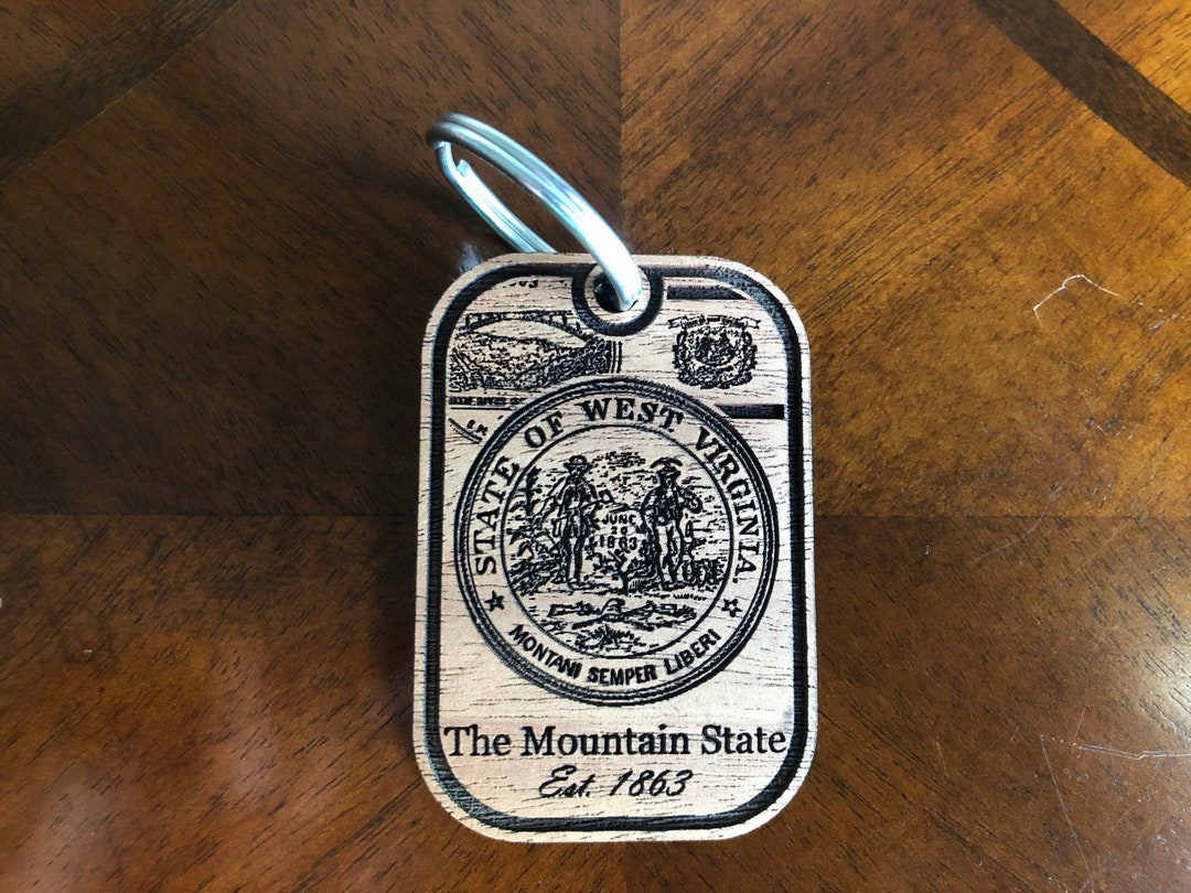 West Virginia Keychain the Mountain State Est. 1863 Laser Engraved Wood