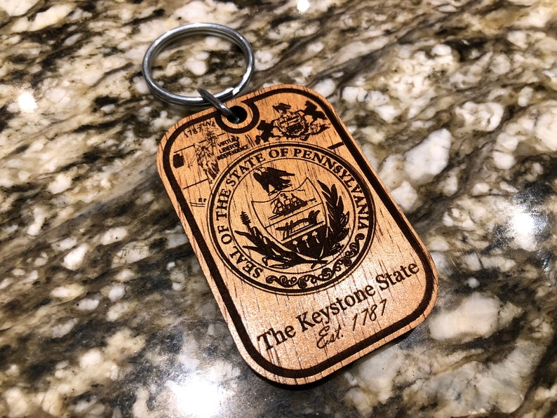 Pennsylvania Keychain the Keystone State Est. 1787 Laser Engraved Wood ...