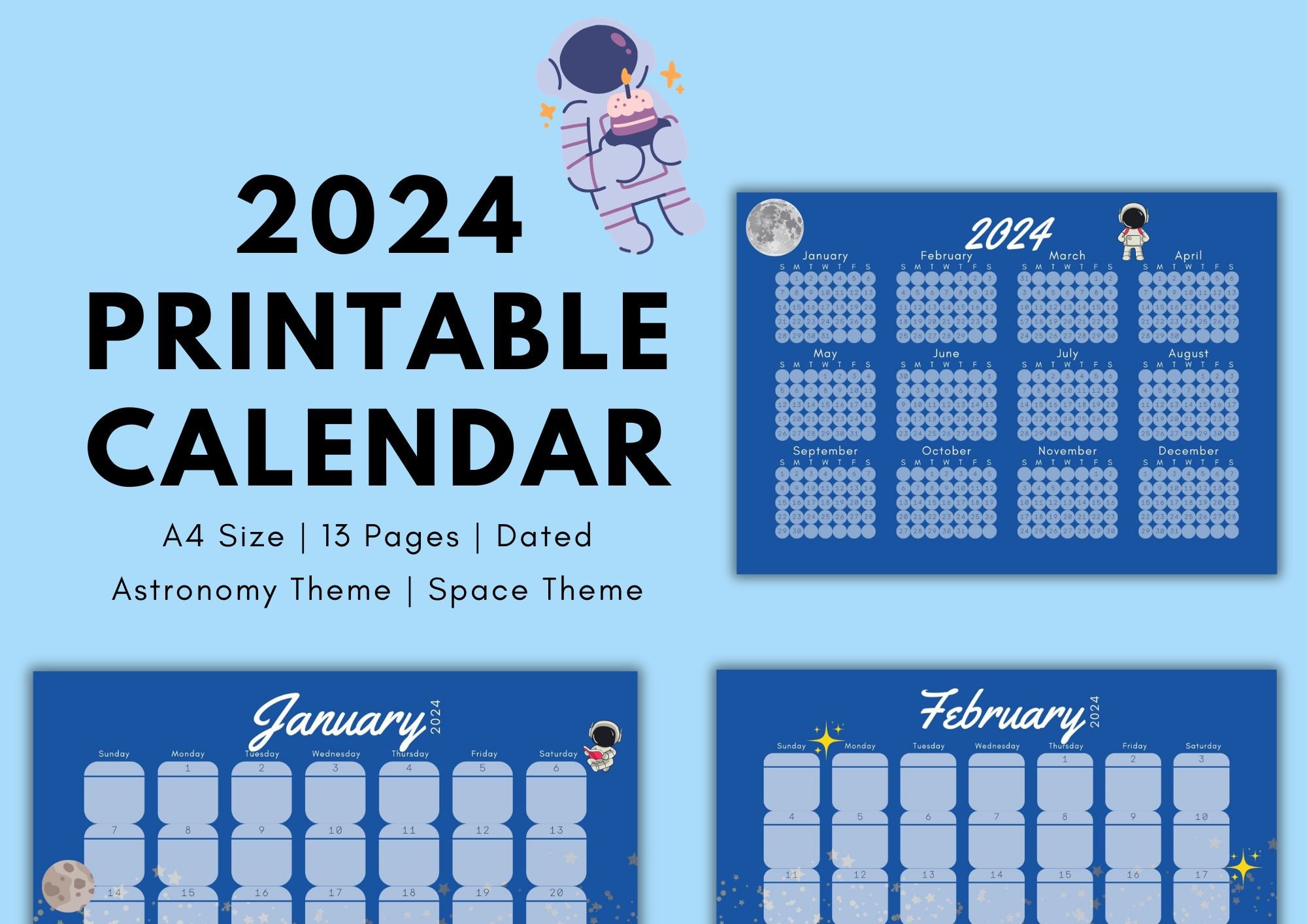 2024 Calendar Printable PDF Astronomy Space Etsy