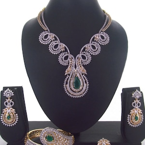 Bridal CZ American Diamond Choker Set, Cubic Zirconia Necklace Set, Indian Jewelry, Wedding Jewelry, Sabysachi Jewel