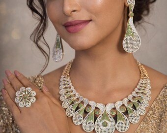 AAA CZ Indian Necklace Set - American Diamond Wedding Jewelry