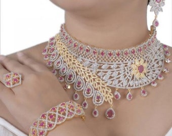 sakhiselectionusa CZ Bridal Diamond Necklace Set