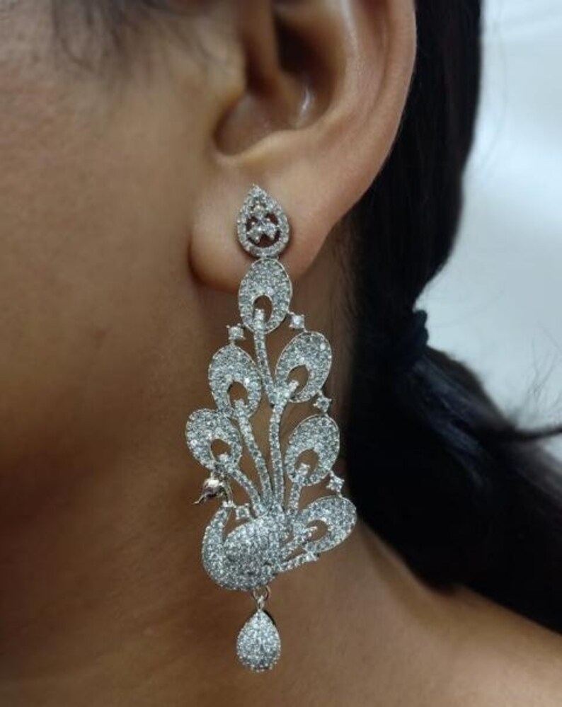 CZ Bridal Earring/Cubic Zirconia Earring/Trendy/Ethnic Earring/American Diamond earring/Indian shipping Wedding Jewelry/Bollywood Earrings/Fashion