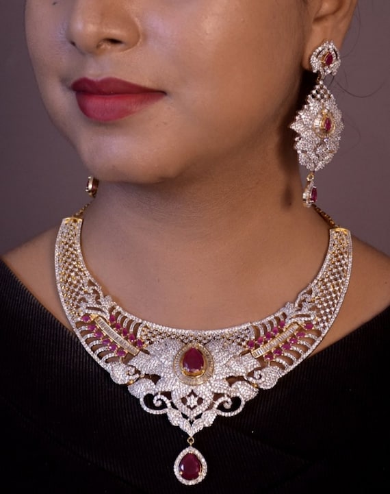 Bridal CZ American Diamond Necklace Set Cubic Zirconia Necklace