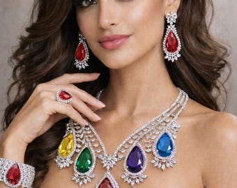 CZ Indianer Schmuck Set: Amerikanische Diamantkette, Hochzeitsschmuck