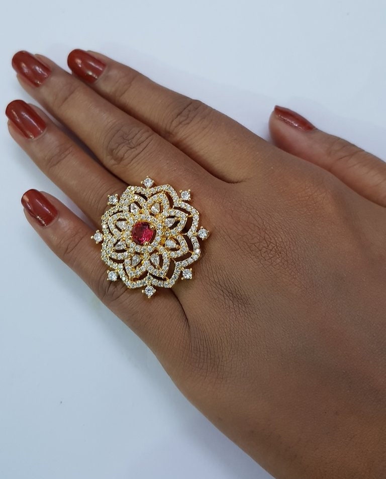 LATEST GOLD RING LADIES WITH STONE UNIQUE RAJASTHANI TRADITIONAL - YouTube