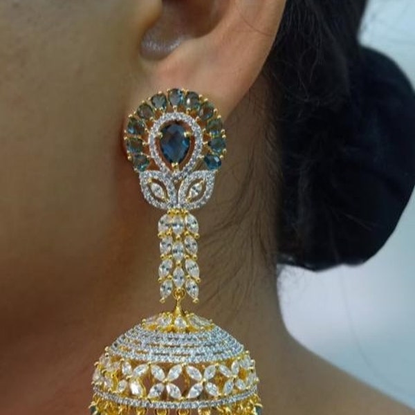 CZ Jhumka - France | Bijoux indiens | Bijoux pakistanais | Boucles d’oreilles indiennes Punjabi Jewelry | Bijoux Bollywood