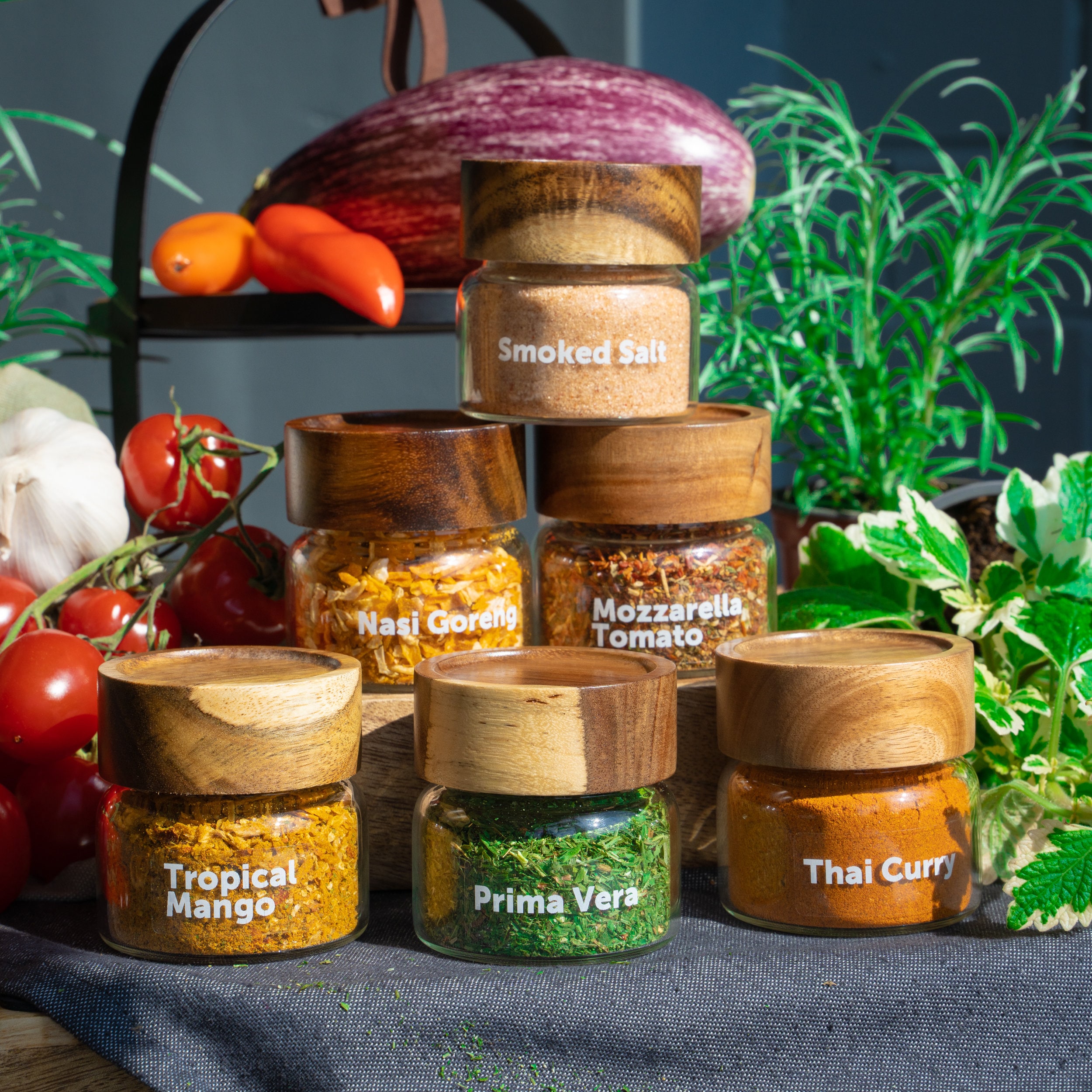 Must Have Spice Set Blends in Wood-corked Glass Bottles. A Gourmet 6 ...