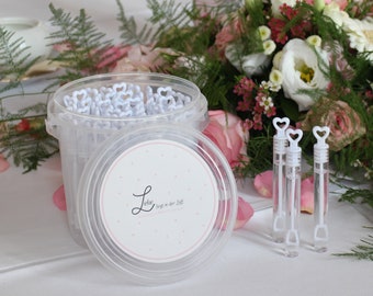 Seifenblasen Hochzeit 64 Stück gefüllt im praktischen Eimer - Wedding Bubbles Set - die perfekte Deko für unvergessliche Momente