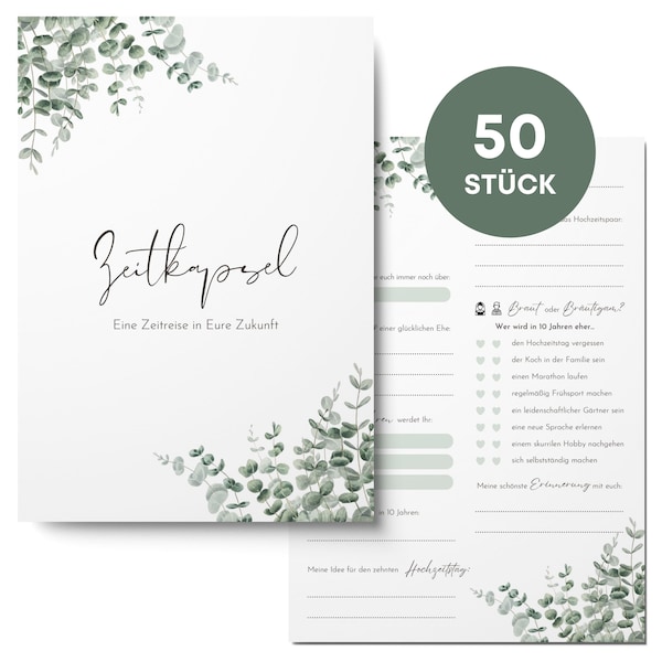 50x Zeitkapsel Karten Hochzeit - Spaßiges Zeitkapsel Hochzeitsspiel für Gäste als Alternative zum Gästebuch