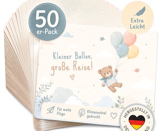 MAVANTO 50x Balloon Flight Cards for Children - Teddy Balloon Cards Wish Cards for Birthdays, Kindergarten & School