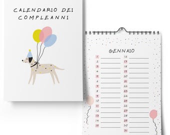 Calendario dei compleanni indipendente dall'anno - Non datato per inserire i compleanni - Calendario da parete con planner per i compleanni