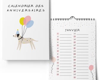 Calendrier d'anniversaire independent de l'année -Calendrier perpétuel non date pour noter les anniversaires-Calendrier mural d'anniversaire