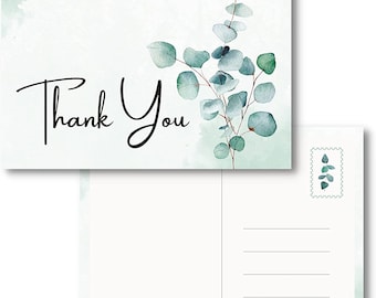 MAVANTO 20x Dankeskarten Hochzeit Eukalyptus - DIN A6 Postkarten Set als Danksagungskarten für feierliche Anlässe (Thank you)