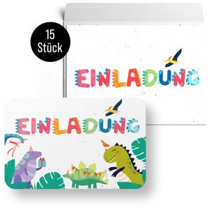 MAVANTO 15x Tarjetas de invitación de cumpleaños para niños Dino con sobres - Dulces invitaciones de cumpleaños para niñas y niños