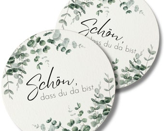 MAVANTO 40/80 Bierdeckel Schön dass du da bist - Runde Untersetzer beidseitig Bedruckt ideal als Tischdeko für Hochzeit, Geburtstag & Taufe