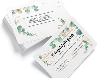 Jeu de photos de mariage pour les invités - Jeu de mariage amusant avec des tâches photo créatives pour des souvenirs inoubliables - 54 cartes d'eucalyptus