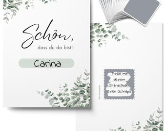 50x Scratch-off Wedding Cards for Self-Description - 2 in 1 Place Cards with Individual Wedding Tasks as a Wedding Game (Eucalyptus)