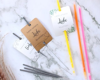 50x Let our love shine sparkler wedding labels - Beautiful, double-punched cards for sparklers and glow sticks
