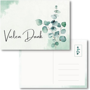 MAVANTO 20x Dankeskarten Hochzeit Eukalyptus - DIN A6 Postkarten Set als Danksagungskarten für feierliche Anlässe Vielen Dank oder Thank you