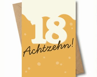 MAVANTO birthday card with envelope - Funny greeting card for 18th and milestone birthdays with beer motif