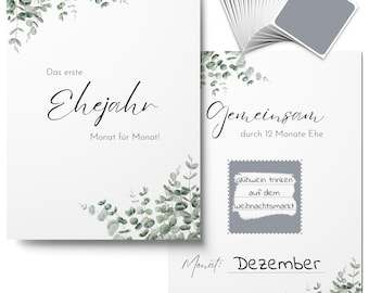 12x Scratch Cards Your First Year of Marriage - Gift Cards as a Creative Wedding Gift for Unforgettable Moments (Eucalyptus)