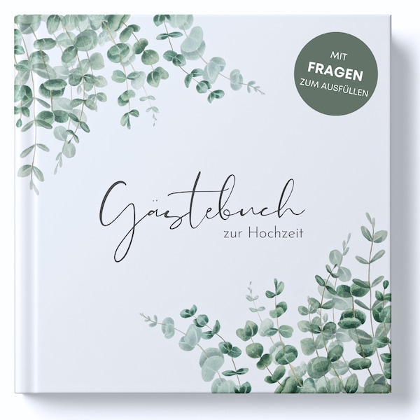 MAVANTO Gästebuch Hochzeit mit Fragen zum Ausfüllen - Hochwertiges Hochzeitsgästebuch für unvergessliche Erinnerungen (Eukalyptus)