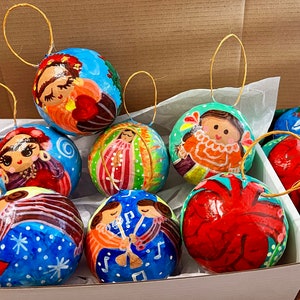 Mexican Ornaments Peper Mache Hand Painted Ornaments  Mexican Christmas Ornaments Frida  Angel Ornaments Virgin Mary Christmas Decor