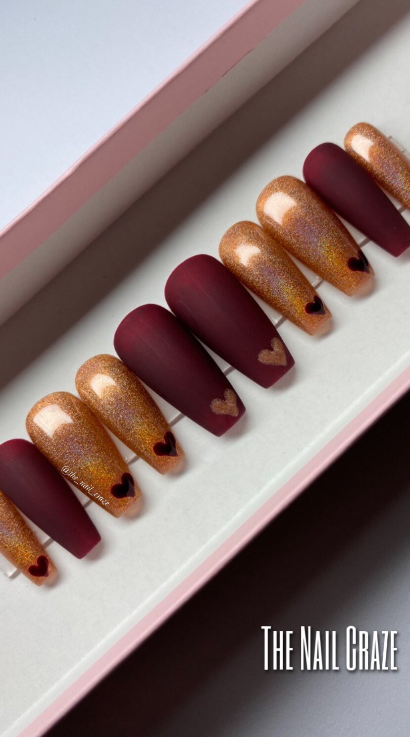 Long Maroon Nails - Etsy