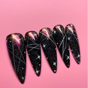 Chrome press on nails, Press on nails, Witchy nails, Star nails, Galaxy nails, Cosmic nails, Halloween nails