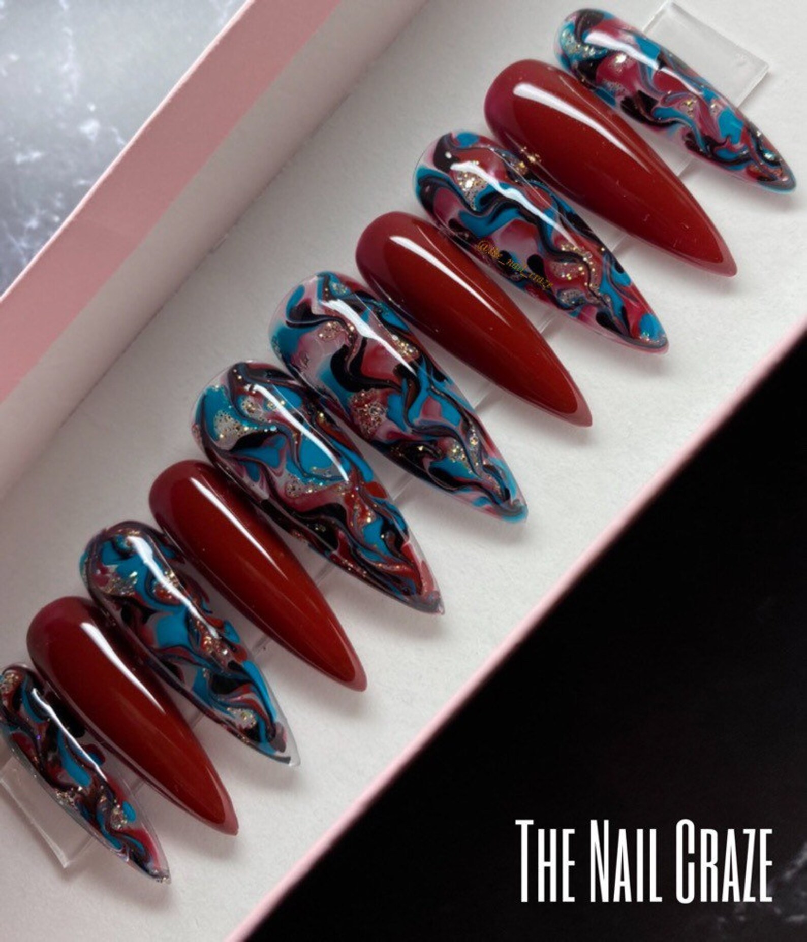 Marble Nails Press on Nails Nail Design Press Ons Burgundy - Etsy