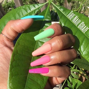 Pastel Neon Press On Nails: Matte Summer Spring Nails