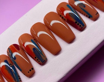 Brown press on nails, Caramel nails, Press on nails, Nail Art press on nails, Nail design press on nails, Fall nails