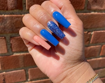 Nude and Blue Nails - Etsy