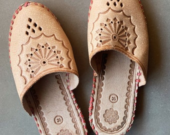Embroidered Leather Slippers, Polish Highlander Style