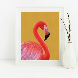 peach pink painted Flamingo wall art | Flamingo art print | boho wall art | Flamingo poster | office art | printable wall art | Animal Art