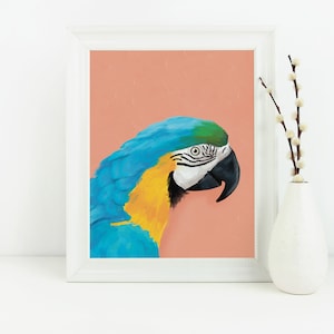 peach pink painted parrot wall art | parrot art print | boho wall art | parrot poster | Tropical wall art | printable wall art | Animal Art