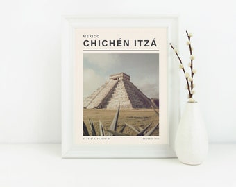 Chichen Itza Mexico Print | Vintage Travel Art Prints| Retro Travel Posters | Modern Travel Gallery Wall | Destination | Cities Landmarks