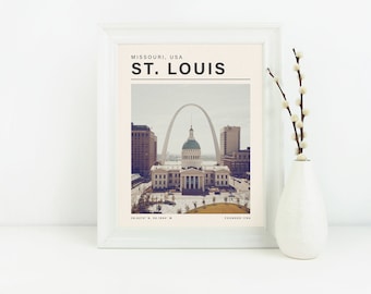 St Louis Missouri Print | Vintage Travel Art Prints| Retro Travel Posters | Modern Travel Gallery Wall | Destination | Cities Landmarks