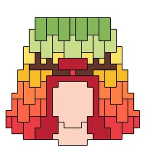 Pode incluir: Uma ilustração de pixel art de uma pessoa com cabelo ruivo, barba vermelha e marrom e um chapéu verde. A pessoa está vestindo uma camisa vermelha e tem um rosto rosa.