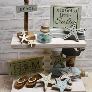 Beach Tray Decor* Starfish* Summer Decor* Beach Theme Tray* Flip Flops* Sea Glass* Beach Block Signs* Sea Turtle*