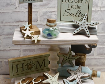 Beach Tray Decor* Starfish* Summer Decor* Beach Theme Tray* Flip Flops* Sea Glass* Beach Block Signs* Sea Turtle*
