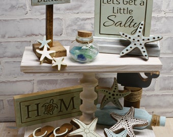 Beach Tray Decor* Starfish* Summer Decor* Beach Theme Tray* Flip Flops* Sea Glass* Beach Block Signs* Sea Turtle*