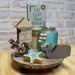 Beach Tray Decor *Summer Decor * Starfish* Beach Block Sign *Sand Dollar *Beach Theme Tray *Whales *Anchors