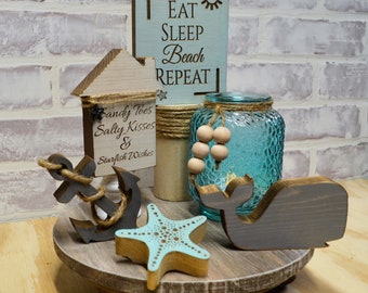 Beach Tray Decor *Summer Decor * Starfish* Beach Block Sign *Sand Dollar *Beach Theme Tray *Whales *Anchors